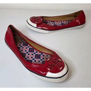 Tory Burch Channing Cherry Red Patent Leather Slip-On Sneakers Flats - Size  11M